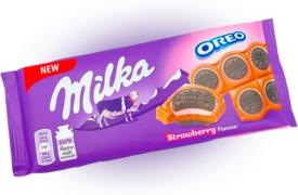 Шоколад молочный Milka с печеньем Oreo со вкусом клубники 92 гр