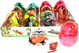 Прозрачные пластиковые яйца с карамелью и игрушкой (самолеты) "AIR FORCE" 6 грамм