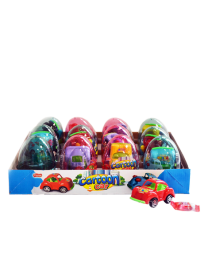 Прозрачные пластиковые яйца с карамелью и игрушкой (гоночные машины) "CARTOON CAR" 6 грамм